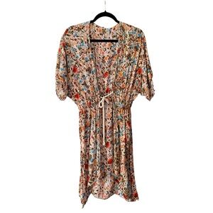 Floral Print Midi‎ Coverup with Drawstring Waist